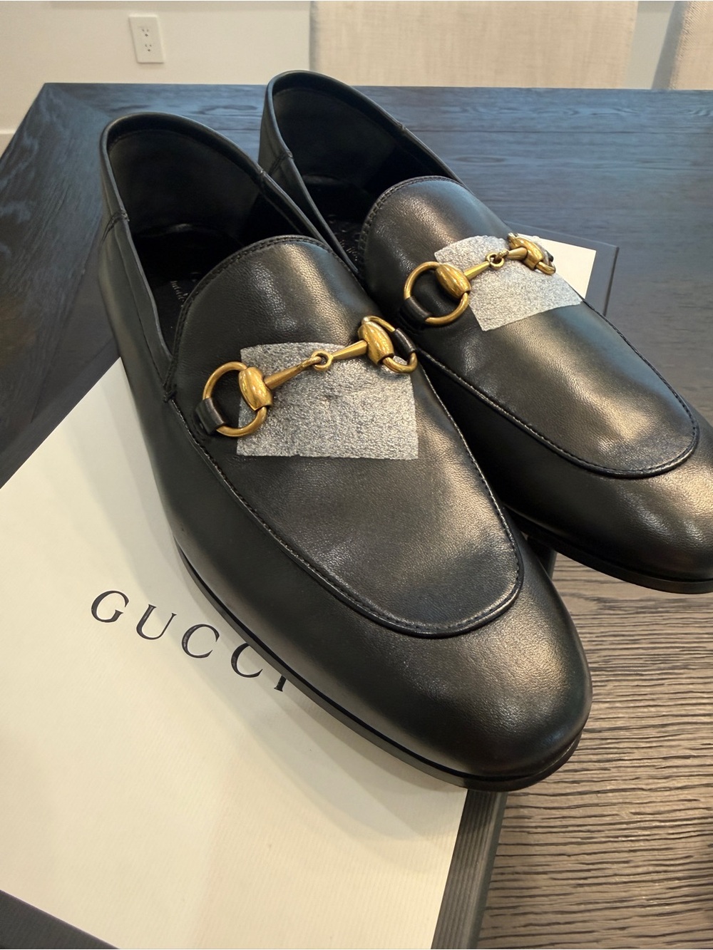 Gucci Black Leather Horsebit Slip-On Loafers with Gold Hardware